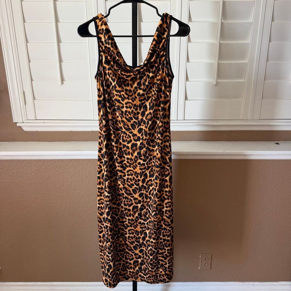 Vintage Natori Leopard Slip Dress Y2K Animal Print Sz S Old Money Quiet Luxury